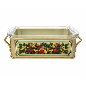Teleflora Pyrex Loaf Pan Carrier Vintage 1981 Fruit Tin 1.5 Qt Cream Green 213